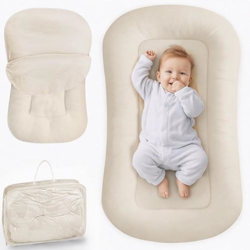 Baby Lounger for Newborn - Infant Lounger 0-24 Months with Lounger Cover, Adjustable Baby Nest Lounger, Breathable Fabric & 3D Support Newborn Lounger, Portable Newborn Essentials, White
