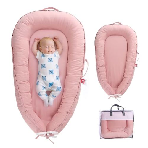 Baby Lounger for Newborn 0-24 Months, Baby Nest Snuggle Me Lounger Cover Soft Breathable Cotton, Newborn Essentials for Baby Boys & Girls Gift, Portable Infant Lounger for Home and Travel, Pink