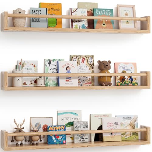 G&W Gruwald Nursery Book Shelves, Set of 3, Wall Bookshelf, Book Shelf for Kids Rooms, Wall Book Shelves for Bedroom Kids, Floating Shelf, Nursery Decor (Wood, 36 Inches)