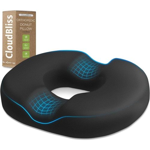 Donut Pillow Seat Cushion Chair Pad for Tailbone Pain Relief and Hemorrhoids, Memory Foam Seat Chair Cushion for Postpartum Pregnancy, Seat Cushions for Men and Women for Home & Office, (Black)