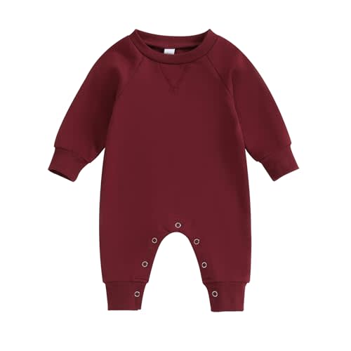 Newborn Infant Baby Boy Girl Clothes Solid Color Long Sleeve Romper Jumpsuit One Piece Bodysuit Fall Winter Outfit