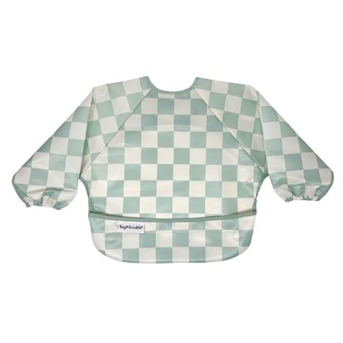 Tiny Twinkle Long Sleeve Bib for Babies & Toddlers | Waterproof Smock Bib for Eating | Machine Washable & Mess-Proof Feeding Essentials | Newborn Shower Gift (Checkers Sage, 6–24M)
