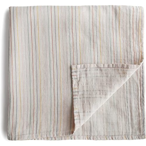 mushie Muslin Baby Swaddle Blanket | 100% Organic Cotton (Retro Stripe)