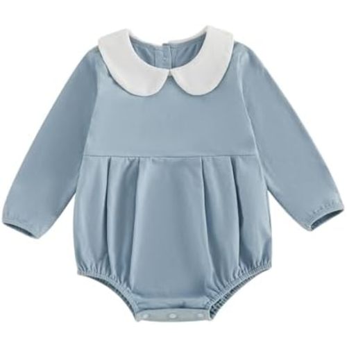 Baby Boy Girl Bubble Romper Infant Long Sleeve Collar Romper Oversize T-shirt Cotton Bodysuit Top