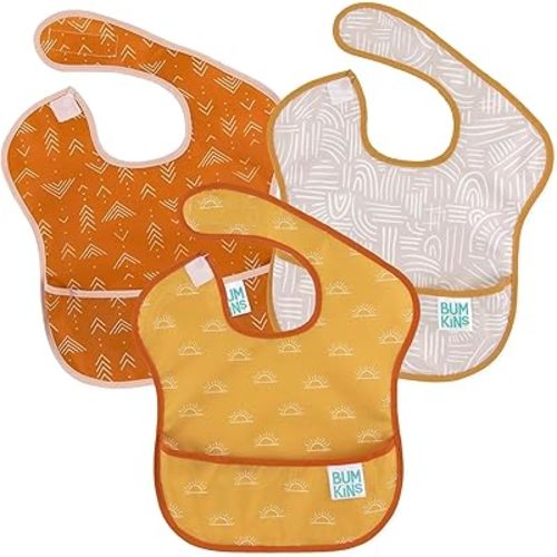 Bumkins Bibs for Girl or Boy, SuperBib Baby and Toddler for 6-24 Months, Essential Must Have for Eating, Feeding, Baby Led Weaning Supplies, Mess Saving Catch Food, Waterproof Fabric 3-pk Desert Boho