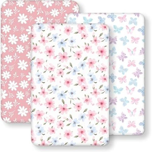 Bedside Bassinet Sheets Girl 33”x20” Compatible with Baby Delight,Evolur,Besrey,Babyletto,Kooler Things,Pamo Babe,Ronbei,Larex,Bcol,Arms Reach Rectangle Bassinets, Soft Stretchy Microfiber