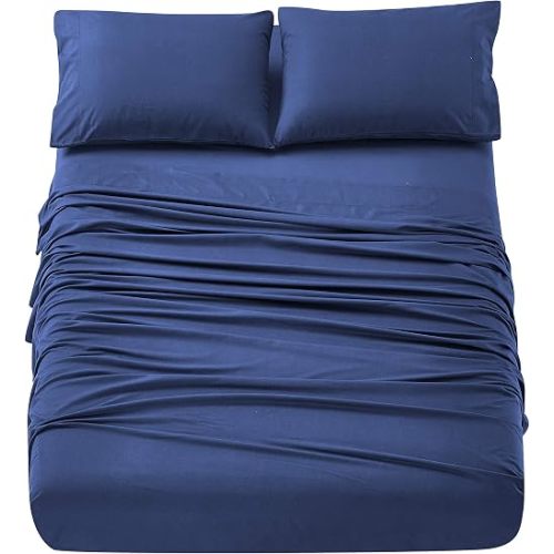 Home Beyond & HB design - 4-Piece Bed Sheets Set (Full or Double, Navy) - Premium Hotel Quality Bedding Sheets, Breathable Soft Brushed Microfiber, 16-Inch Deep Pocket, Wrinkle Fade Resistant