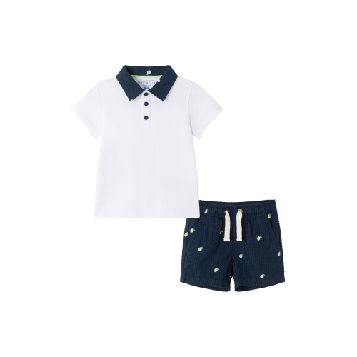 Tipped Polo & Seersucker Shorts Set, 3-6M