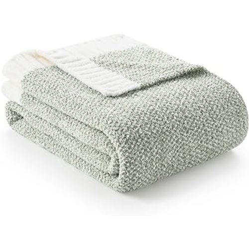 Snuggle Sac Sage Green Throw Blanket 50"x70", Super Soft Warm Microfiber Blankets Cozy Knit Fuzzy Lightweight Oversized Throws for Couch, Sofa, Bed, Camping, Picnic (Sage Green, 50x70 inches