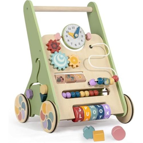 LOL-FUN Wooden Push Walker for Baby 12 Months Toy with Wheels Small Size