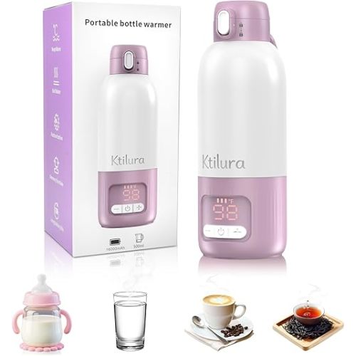 Portable Bottle Warmer for Travel,Fast Heating Milk Warmer On The Go,17 OZ Water Warmer for Breast Milk, Formula,Water,Temp Control 98°F -212°F,Baby Essentials for Outdoor Airplane Car Journey