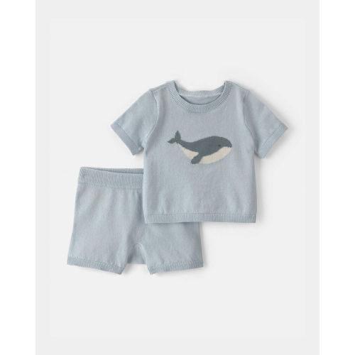 Baby 2-Piece Whale Short-Sleeve Sweater Top & Short Set - Blue | Carter’s Oshkosh Canada