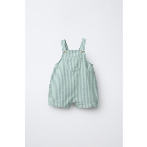 STRIPED OVERALL SHORTS - Sea green | ZARA United States
