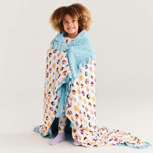 Photos Pink Reversible Disney Princess Portraits Minky Ruffled Luxe Patoo® Blanket | Posh Peanut®