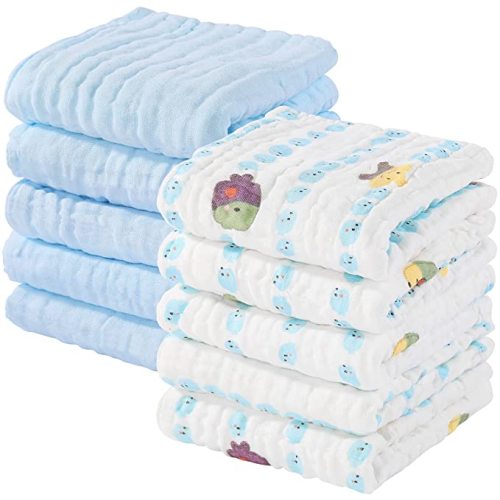 Yoofoss Muslin Baby Washcloths 100% Organic Cotton Face Towels 10 Pack Wash Cloths for Baby 12x12in Soft and Absorbent Baby Wipes (Multicolor)