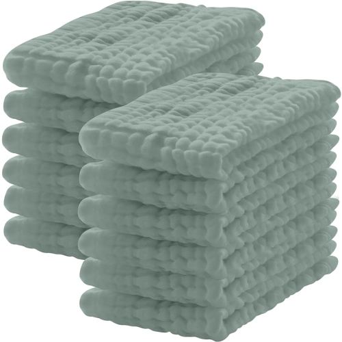 12 Pack Muslin Burp Cloths 100% Cotton Muslin Cloths Large 20''x10'' Extra Soft and Absorbent Baby Burping Cloth - Green