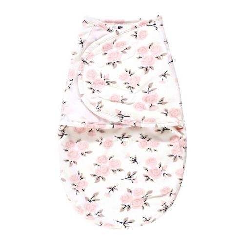 Hudson Baby Infant Girl Plush Faux Fur Swaddle Wrap, Neutral Pink Floral, 0-3 Months