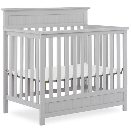Dream On Me Harbor 4-in-1 Convertible Mini Baby Crib - Pebble Gray | Small Crib with 3 Heights, Converts to Twin Bed, New Zealand Pinewood, Includes Mattress Pad, GREENGUARD Gold, JPMA