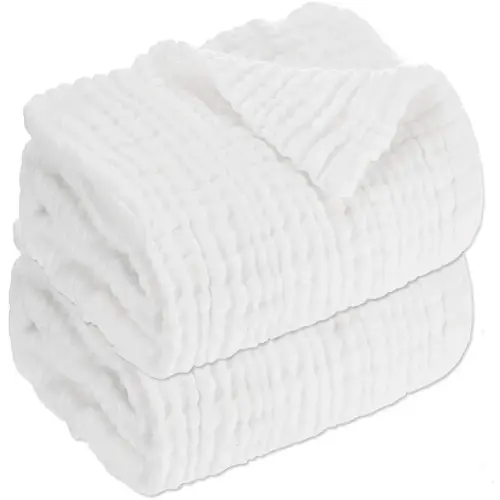 Aablexema Baby Muslin Bath Towels - Set of 2 Large Size 43X43 Inches Swaddle Blanket for Newborn Toddlers Boys Girls (White)