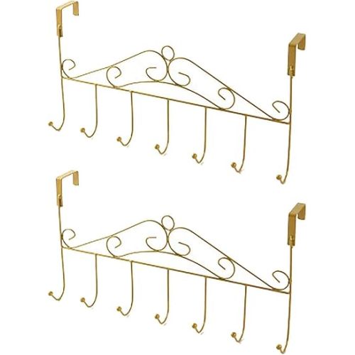 eywlwaar Gold Over The Door Hooks 7 Hanger Rack Heavy Decorative Metal Rack for Home Use Hats Coats Key Bag Clothes Scarfs Hooks (Golden)