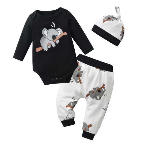 Newborn Infant Baby Boy Clothes Long Sleeve Romper Pants Headband Hat Outfits Set ( 3-6 Months, Black)