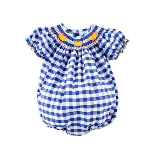 Pumpkin Smocked Navy Check Bubble