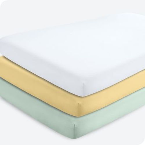 Fitted Crib Microfiber Sheet Morning Sun/spring Mint/white 3pk By Bare Home