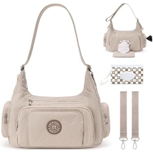 MYHOZEE Puffer Crossbody Diaper Bag for Mom - Lightweight Nylon Mom Bag Baby Purse with Wipes & Trash Bag Dispenser