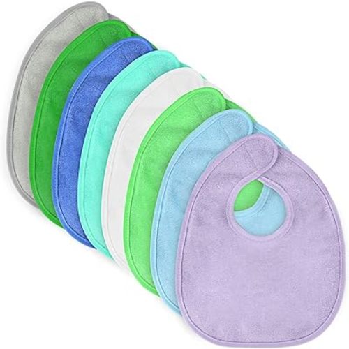 Vicloon Baby Bibs, 8Pcs Terry Bib Set, Baby Bibs for Girls & Boys, Terry Drool Cotton Bibs Waterproof protection, Adjustable hook-&-loop closure, Baby Bibs for Drooling and Teething(blue)
