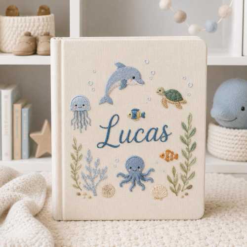 Custom Baby Memory Book Embroidered, Baby Scrapbook Album, Baby Shower Gift, Baby Photo Album, Baby Keepsake Album