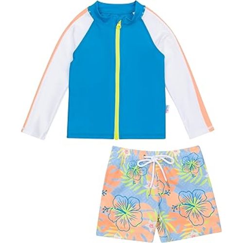 SwimZip Boys' Long Sleeve Rash Guard & Swim Shorts Set - UPF 50+ Sun Protection