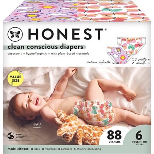 The Honest Company Clean Conscious Diapers | Plant-Based, Sustainable | Sky's the Limit + Wingin It | Super Club Box, Size 6 (35+ lbs), 88 Count