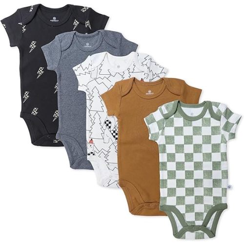 HonestBaby baby-boys 5-pack Short Sleeve Bodysuits One-piece 100% Organic Cotton for Infant Baby Boys