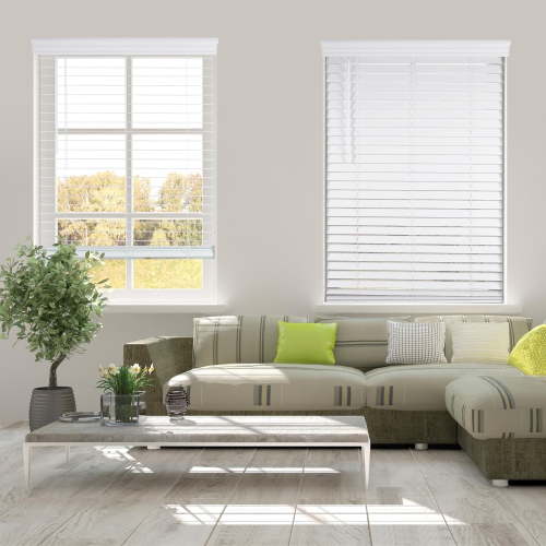 ARLO BLINDS Faux Wood Blind with Crown Valance - 30 5/8"W x 60"H, White, Cordless 2” Slat Horizontal Blind - for Kitchen, Bedroom, Living Room, Doors