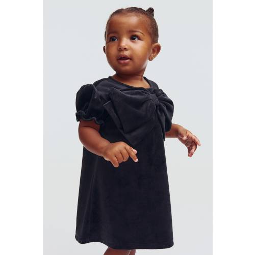 BOW-DETAIL VELOUR DRESS