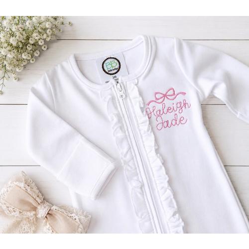 Personalized Baby Girl Ruffle Zip Sleeper | Custom Embroidered Pajama Onesie | Monogram Baby Shower Gift | Soft Cotton Infant Onesie