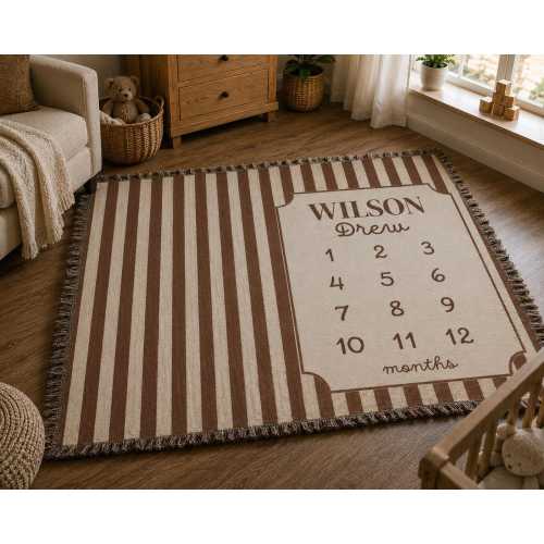 Personalized Little Cowboy Milestone Blanket, Custom Stripes Baby Name Blanket, Nursery Monthly Baby Blanket, Newborn Boy Keepsake Gifts