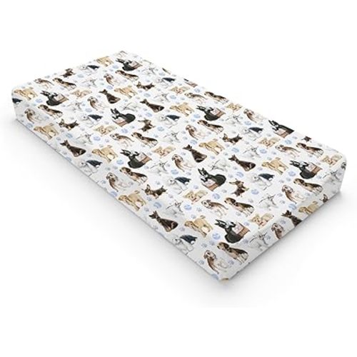 Cute Dogs Baby Changing Table Pad Covers for Boy Girl 32''x16'' Funny Dogs Paws Blue Fitted Diaper Change Table Pad Mats Dogs Lovers Gift Comfort Soft Breathable Nursery Cradle & Bassinet Sheets