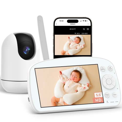 Grolebo Smart WiFi Baby Monitor 5.5" 1080P HD Pan-Tilt Video Baby Monitor with Night Vision, 2-Way Audio, Temperature & Motion Alerts, Wall Mount, Lullabies, Multi-User App,