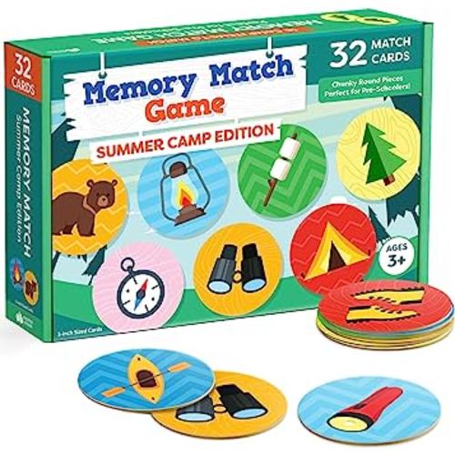 Matching Memory Game for Kids - 32pc Summer Camp Concentration Memory Card Matching Games for Children - Preschool Toddler Memory Games for Kids & Toddlers Ages 3-5, 3, 4, 5 and Up - Boys and Girls