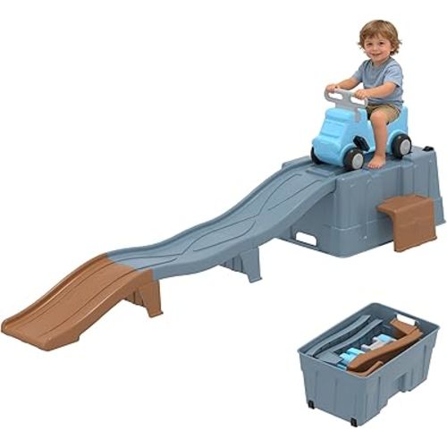Toddler Up & Down Roller Coaster with Storage Box, 3 Piece Track Ride On Toy for Kids 2+ Years, Indoor Outdoor Playset, Easy Assembly Compact Space Saving Design, Multicolor