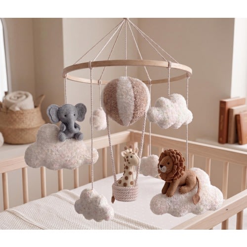 Neutral Baby Mobile, Safari Nursery Mobile, Elephant Giraffe Lion Crib Mobile, Hot Air Balloon Baby Mobile, Boho Nursery Decor, Baby Mobile