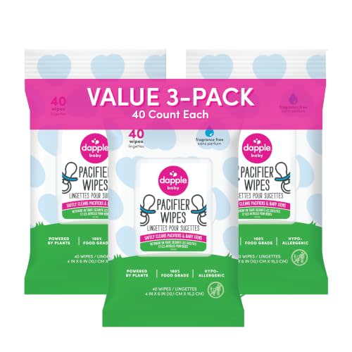 Dapple Baby - Pacifier Wipes for Infants and Toddlers - 40 Count (3 Pack) | Fragrance-Free, Hypoallergenic & Food-Grade, Diaper Bag Essentials