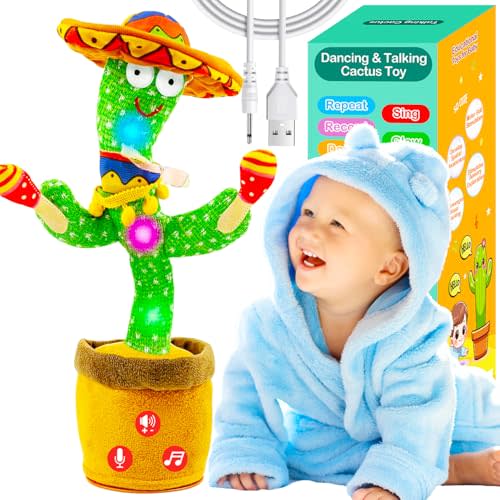 Rechargeable Dancing Talking Cactus Toy w/Volume Adjustable, Cactus Baby Toy Repeat What You Say, Baby Toys for Boys Girls, Singing Mimicking Cactus Toy, Birthday or Chirstmas Gifts for Grandkids