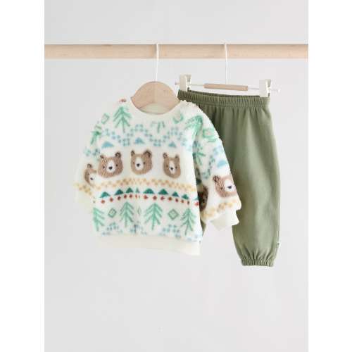 Green Bear Fairisle Baby Fleece Top and Joggers Set (0mths-2yrs)