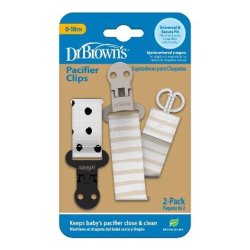 Dr. Brown's Ribbon Pacifier Clips - Dots/Stripes - 2pk