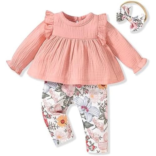 HINTINA Infant Baby Girl Long Sleeve Fall Winter Outfits With Headband