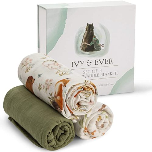 IVY & EVER Organic Cotton Woodland Receiving Blankets 3 Pack