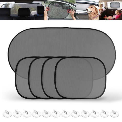5PCS Car Window Sun Shade, HOMEYA 4x Side & 1x Rear Windshield Cover Mesh Screen UV Visor, for Baby Kids Pets