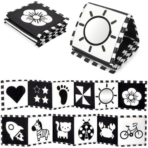 URMYWO Black and White Tummy Time High Contrast Newborn Toys 0-3 Months, Soft Baby Book, Visual Stimulation Montessori Sensory Infant Toys 0-6-12 Months, Shower Gift for Boys Girls